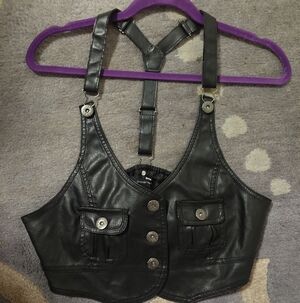 Women's Paper Tee Black Leather Vest